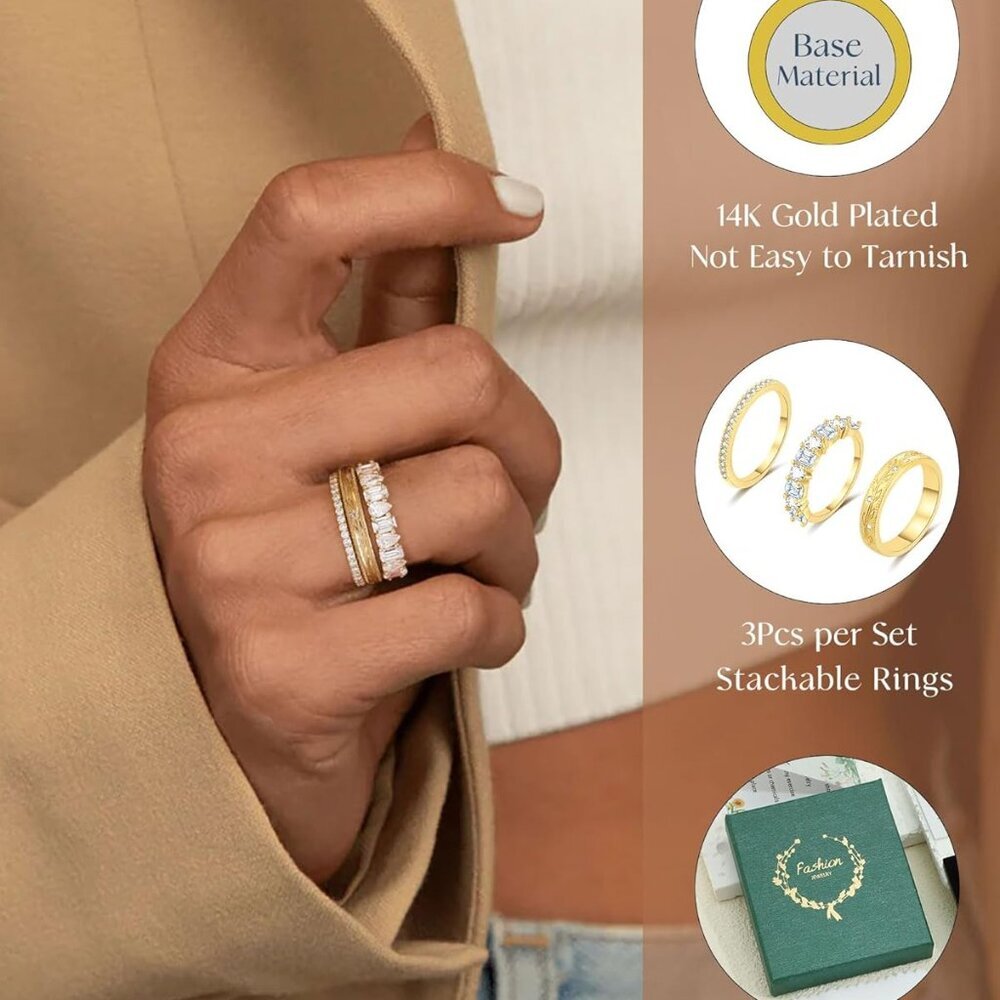 Versatile Stackable Gold Ring Set - Durable Cubic… - image 4